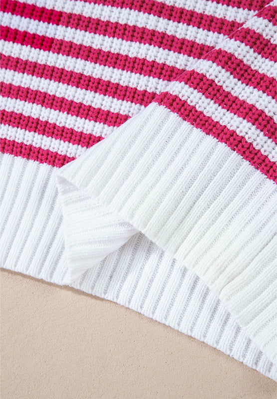 Amelia | Striped long sleeve sweater with half zip and stand-up collar
