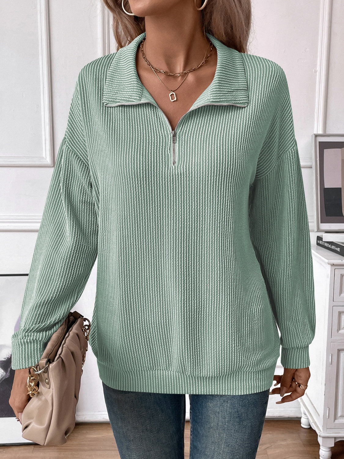Josefina | Double Take striped long sleeve half zip t-shirt
