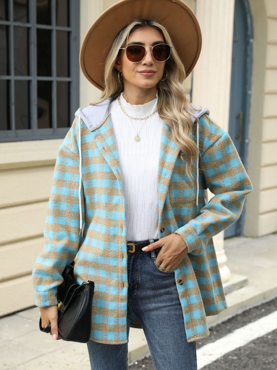 Ramona | Checked drawstring hooded jacket with long sleeves