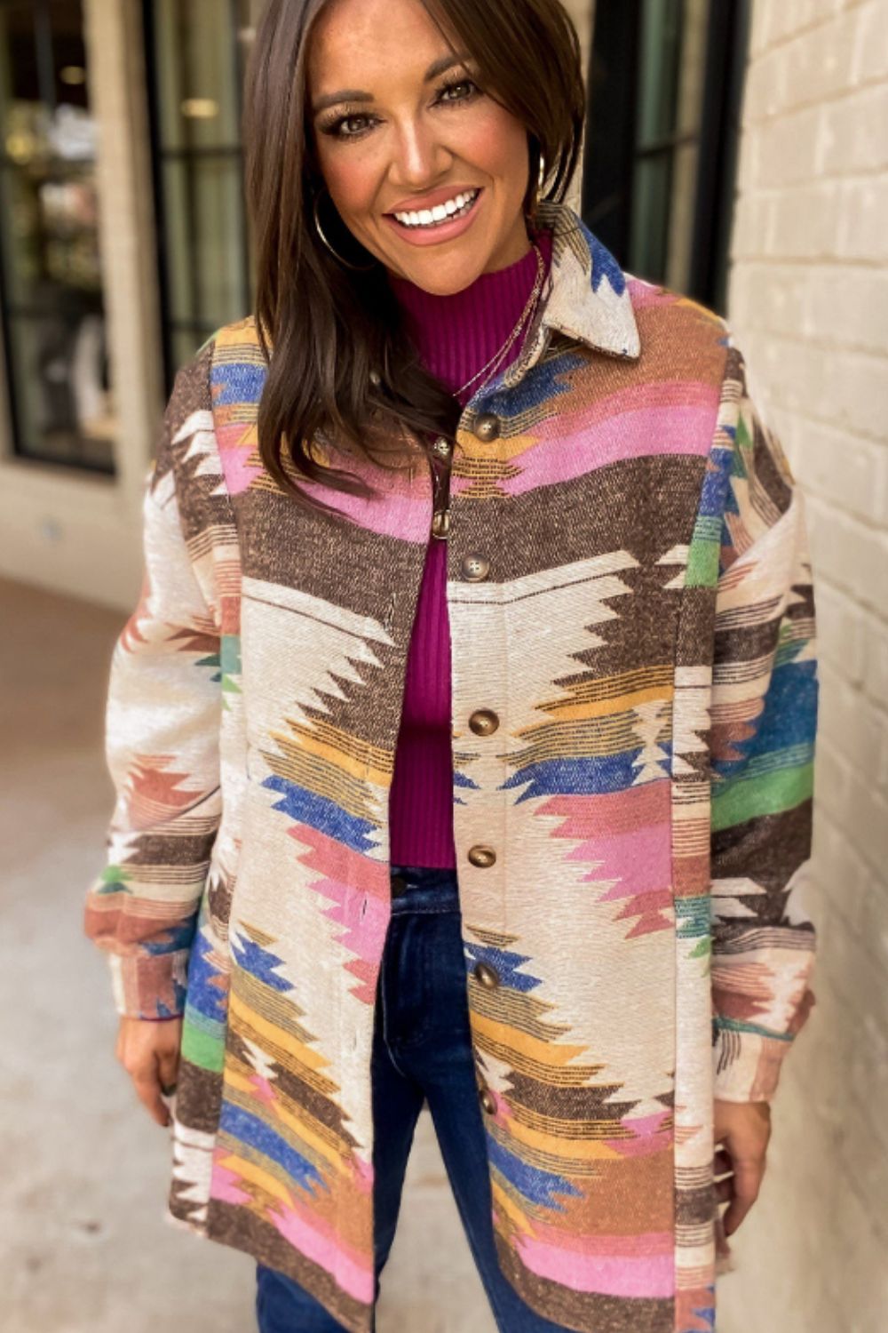 Violeta | Geometric long sleeve button down jacket