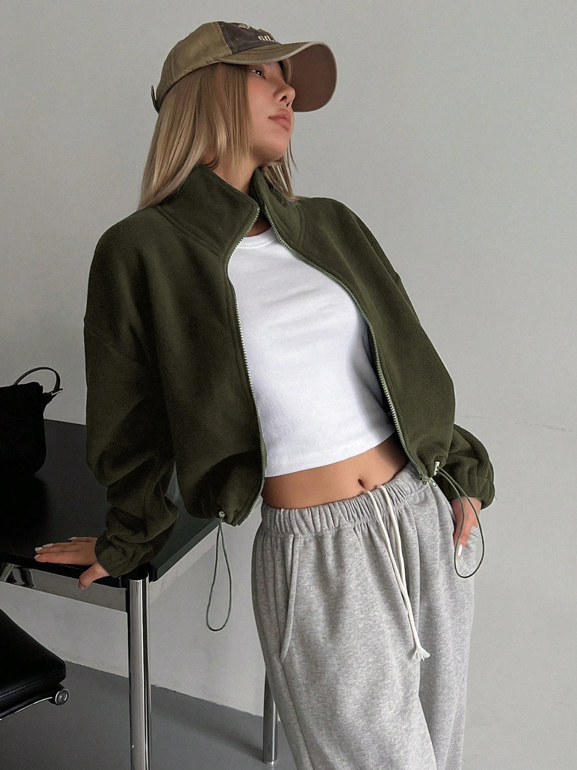 Zoe | Honey, long sleeve, cropped zip jacket