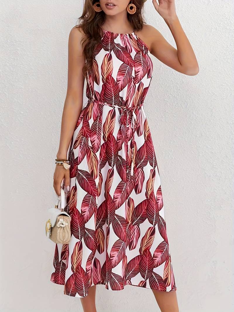 Jocelyn® | Halterneck Beach Dress With Leaf Pattern