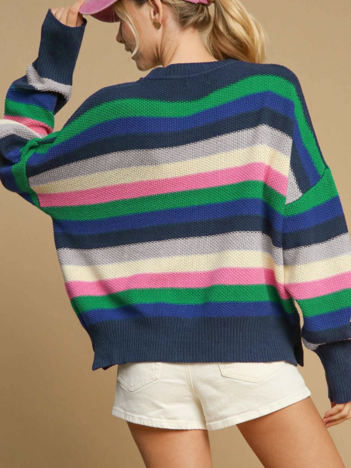 Georgina | Contrasting striped long-sleeved sweater with a crew neck
