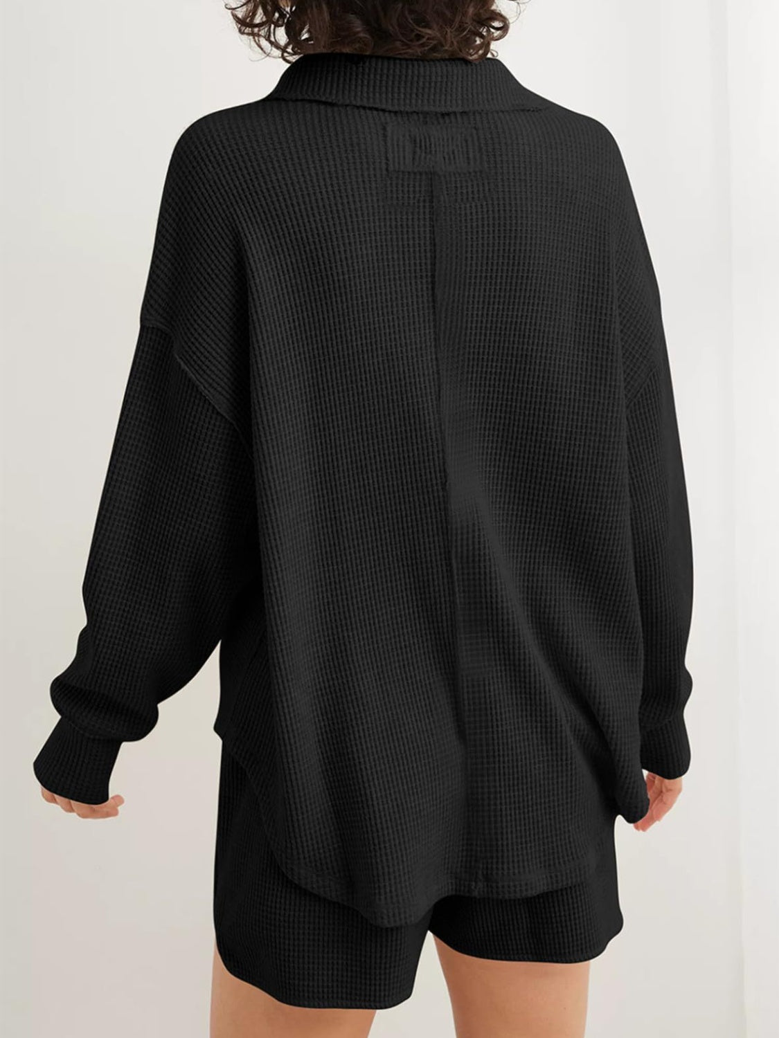 Johanna | Long sleeve waffle knit johnny collar sweatshirt