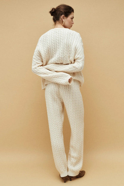 Solid Cable Knit Cozy Cuffed Ankle Pants