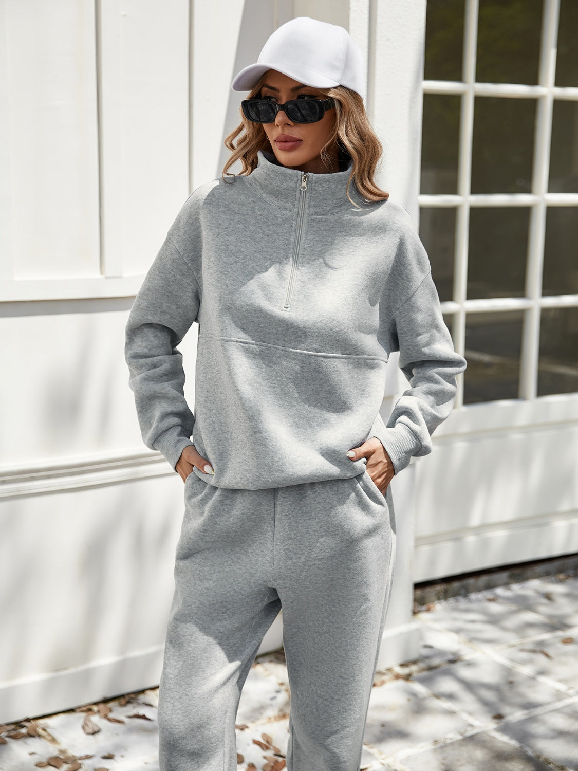 Wilhelmina | Long sleeve top and half zip pants set
