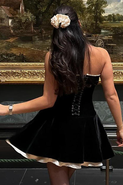 Velvet Bustier A-line Cocktail Dress