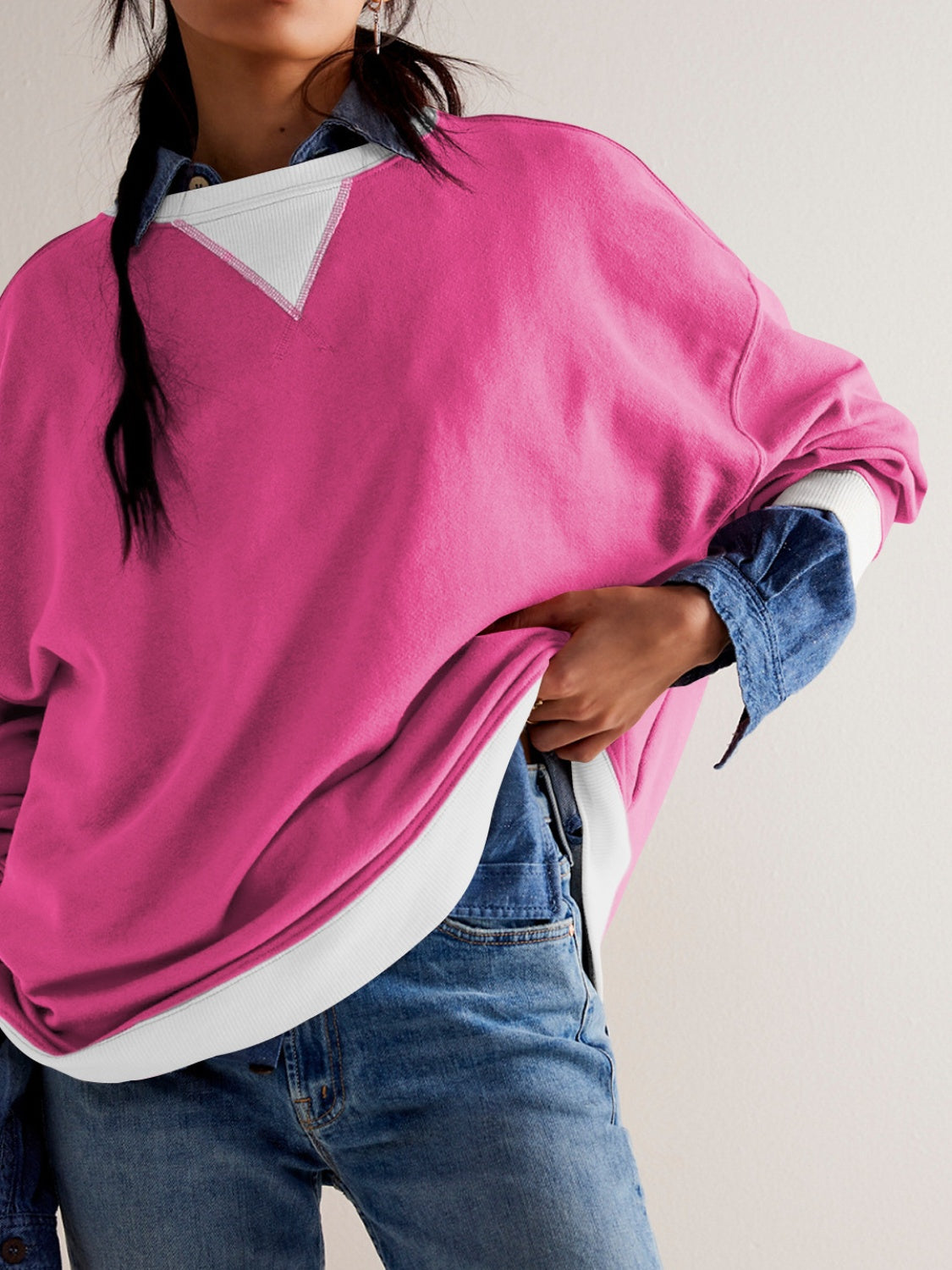Ilona | Contrasting long-sleeved sweatshirt with dropped shoulders
