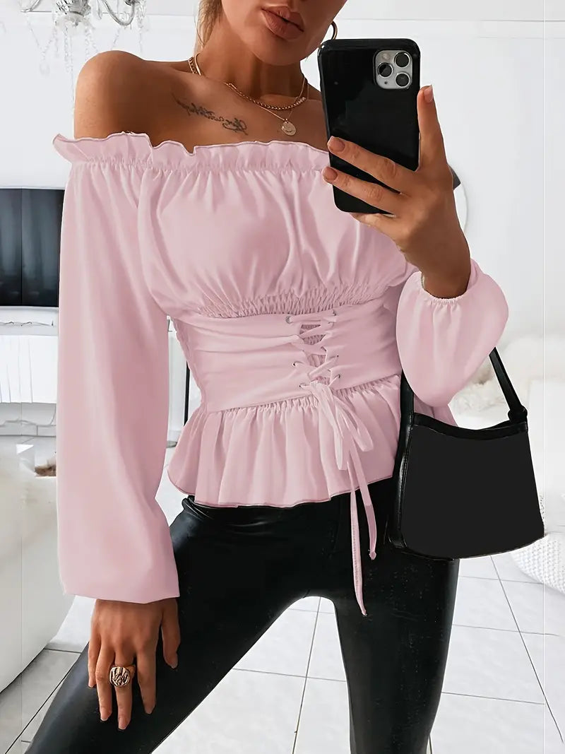 Pina® | Elegant Long-Sleeved Blouse With Ruffles And Off The Shoulder
