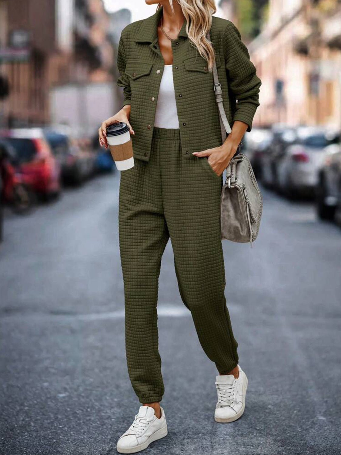 Sandra | Check top and trousers set with snap fasteners