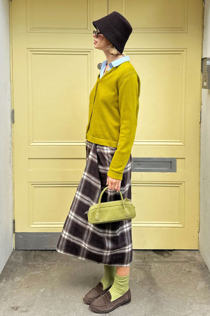 Asymmetric Straight Plaid Skirt