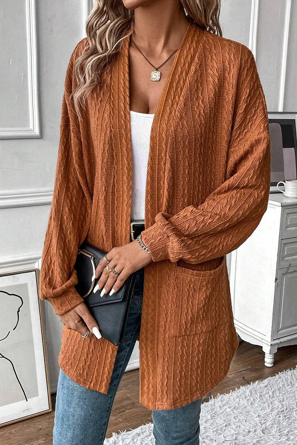 Wendy | Structured open front long sleeve cover with pockets
