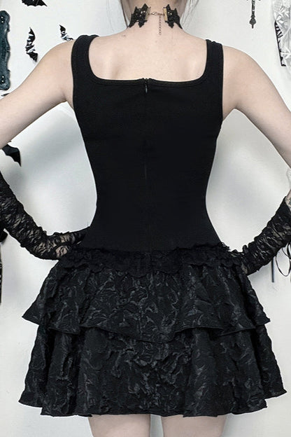 Square Neck Tie Gothic Dress