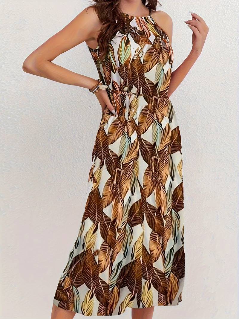 Jocelyn® | Halterneck Beach Dress With Leaf Pattern