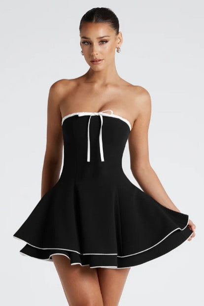 Contrast Bustier Lace-up Back Cocktail Dress