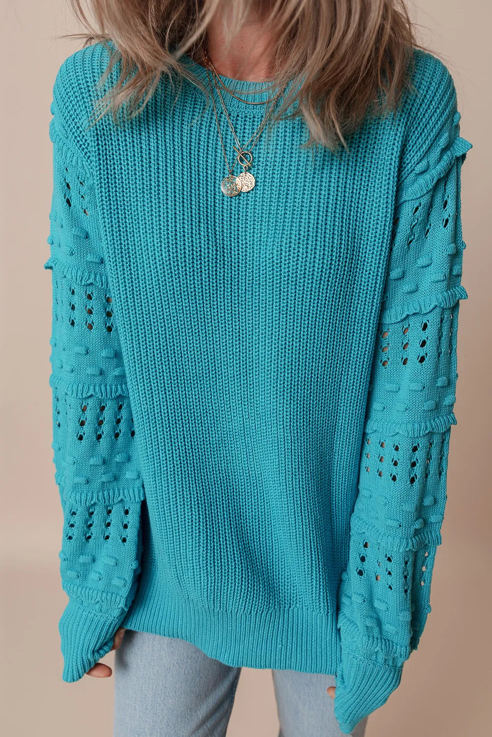 Marion | Long-sleeved sweater with openwork ruffled crew neck