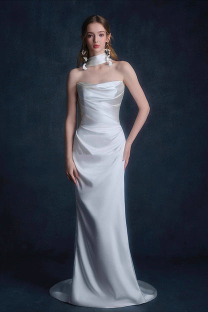 Satin Minimalist Bandeau Mermaid Reception Dress