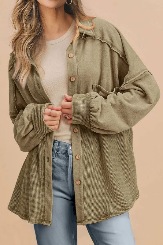 Renee | Waffle knit long sleeve jacket with collar