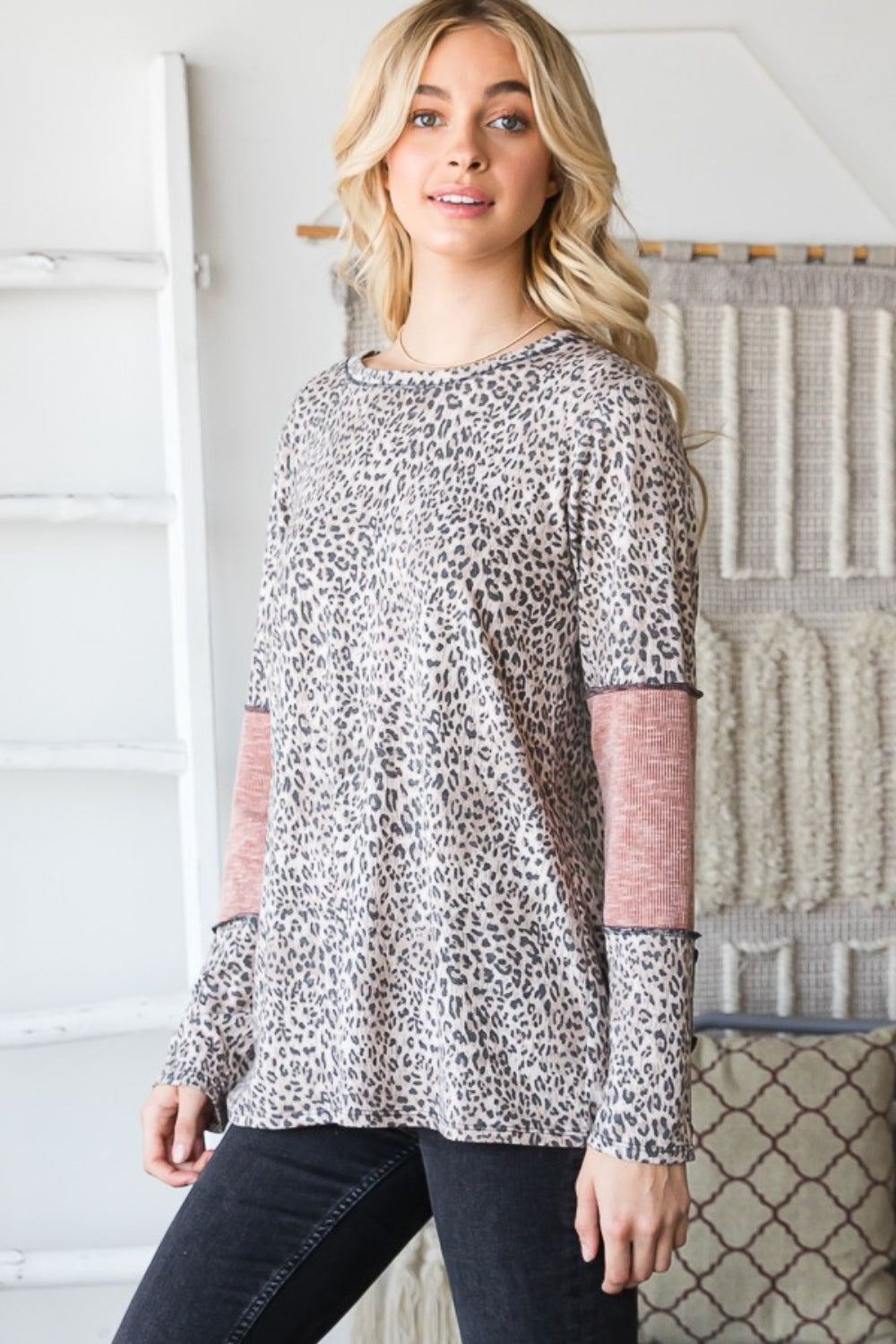 Matilde | Heimish full size leopard contrast t-shirt with exposed seams