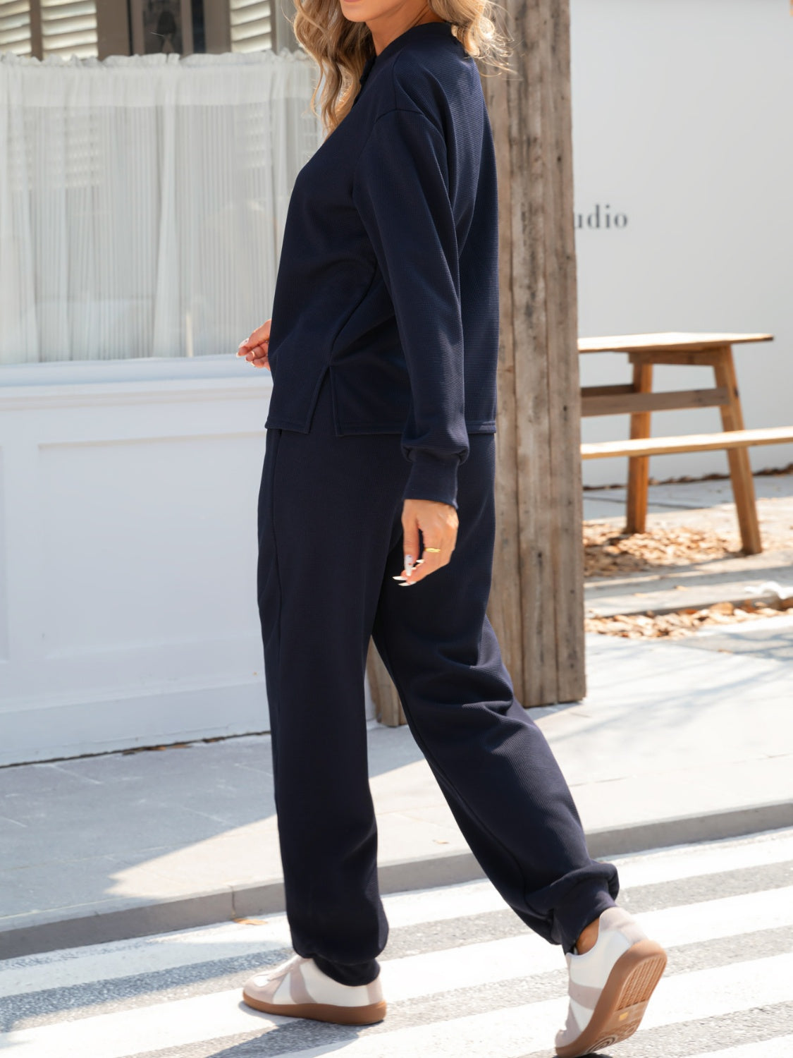 Zaida | Long sleeve top and quarter button trousers set