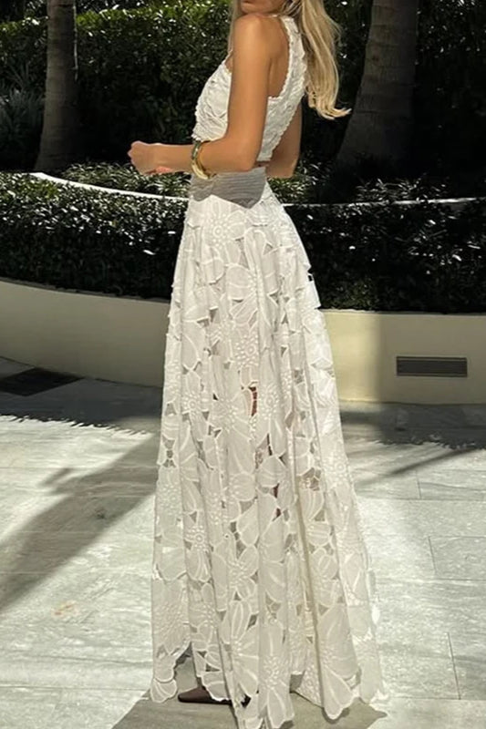 Lace Hollow Out Loose Beach Two Piece Boho Dress