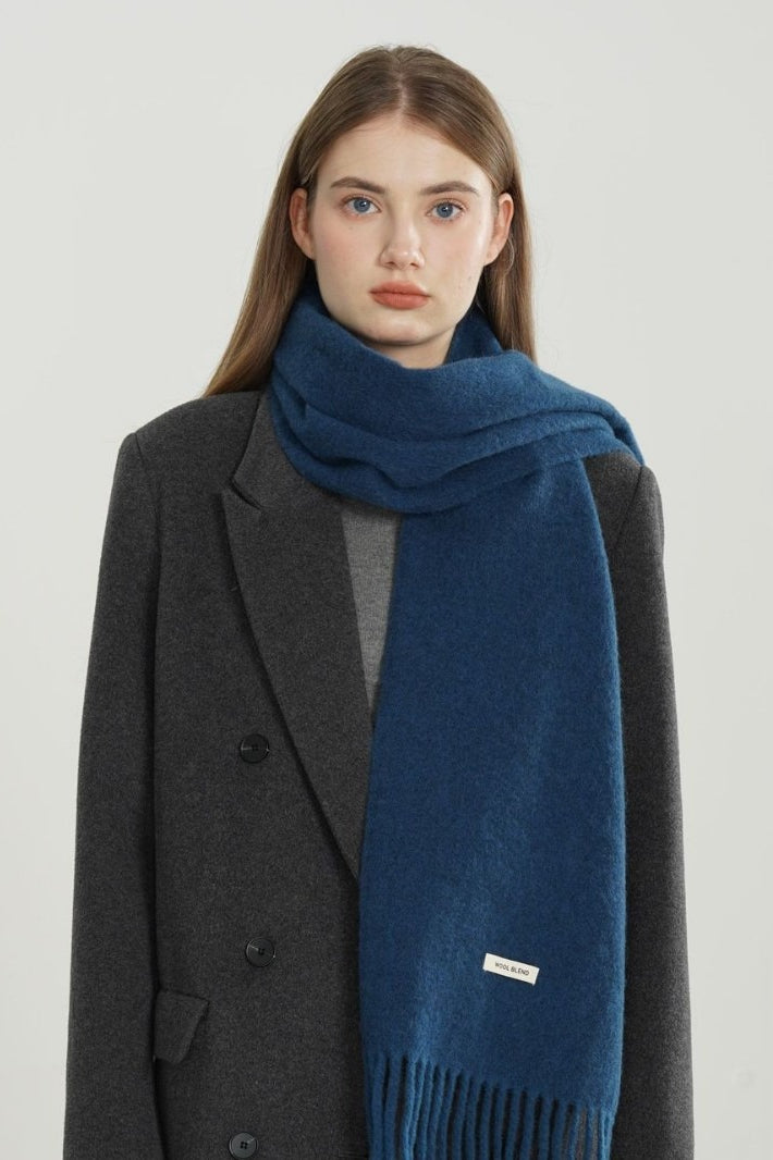 Solid Woven Fringe Wool Blend Scarf