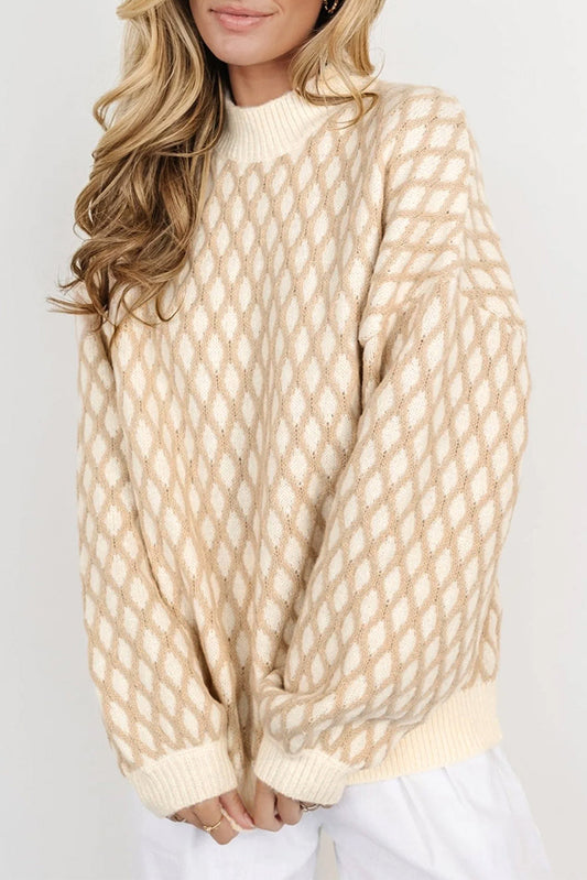 Miriam | Long-sleeved sweater with a stand-up collar and a diamond pattern