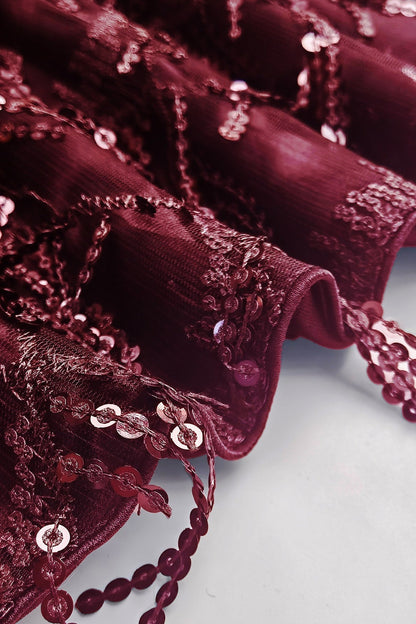 Sequin Fringe Trim Spaghetti Strap Party Dress