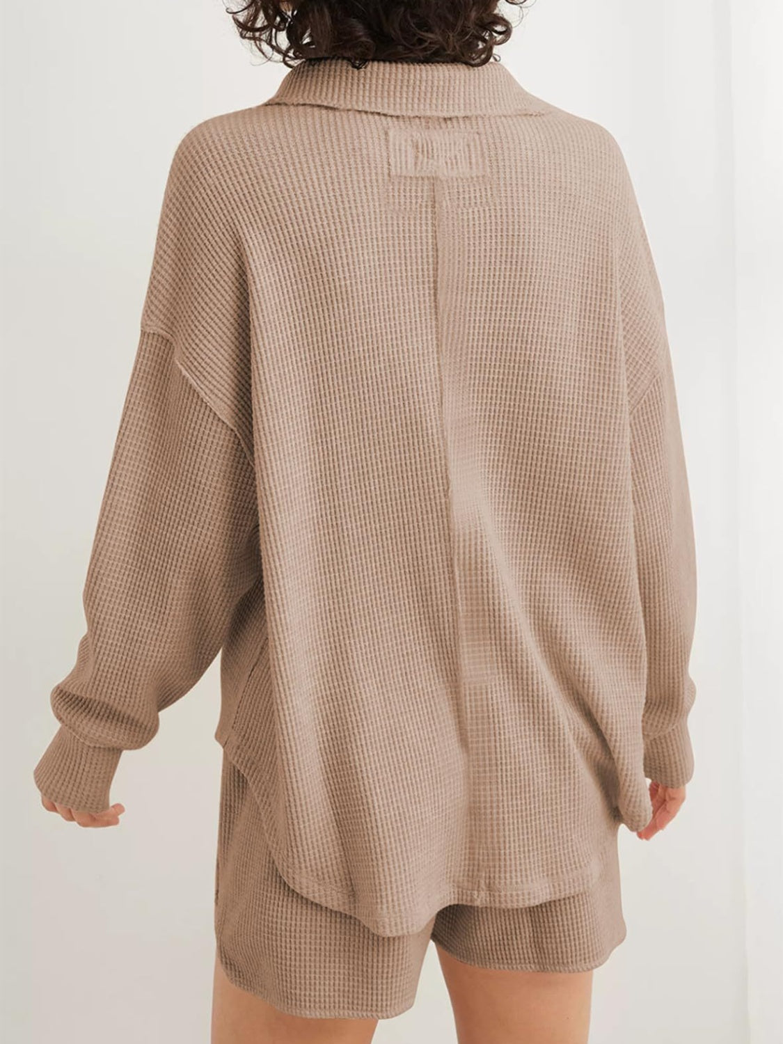 Johanna | Long sleeve waffle knit johnny collar sweatshirt