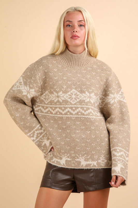Flor | VERY J Christmas Element stand-up collar long sleeve sweater