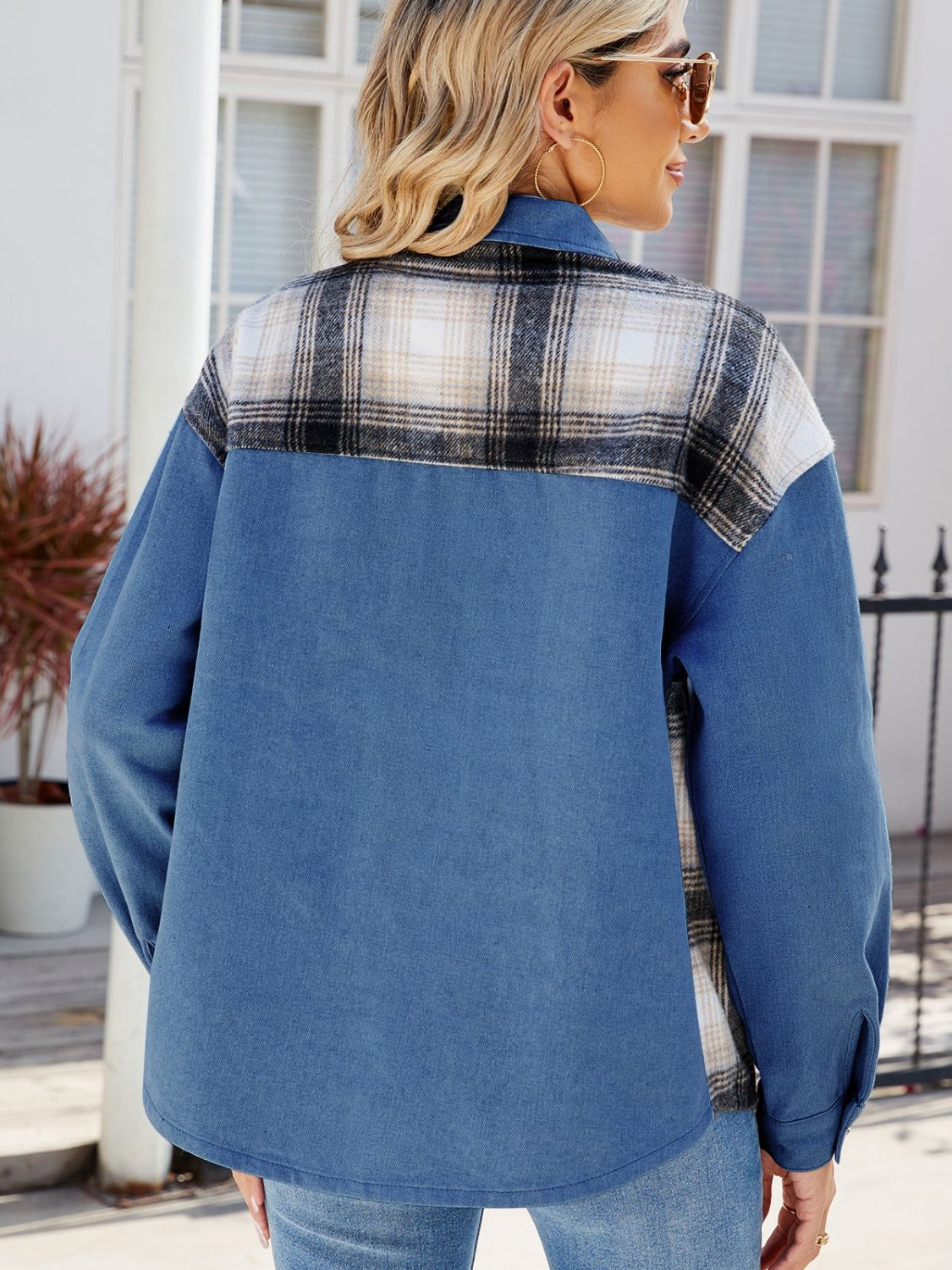 Sibylle | Checked denim jacket with buttons and long sleeves