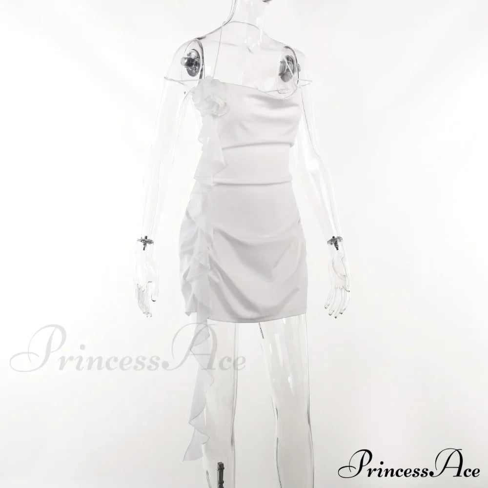 Backless Cowl Neck Charming Flower Frill Mini Dress