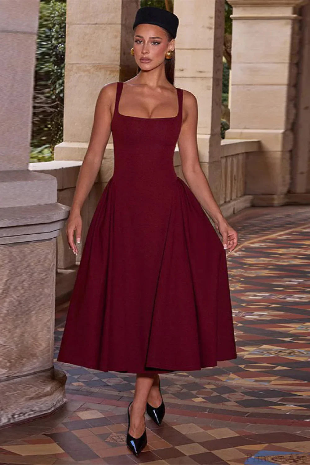 Backless Square Neck Fitted Party Dress