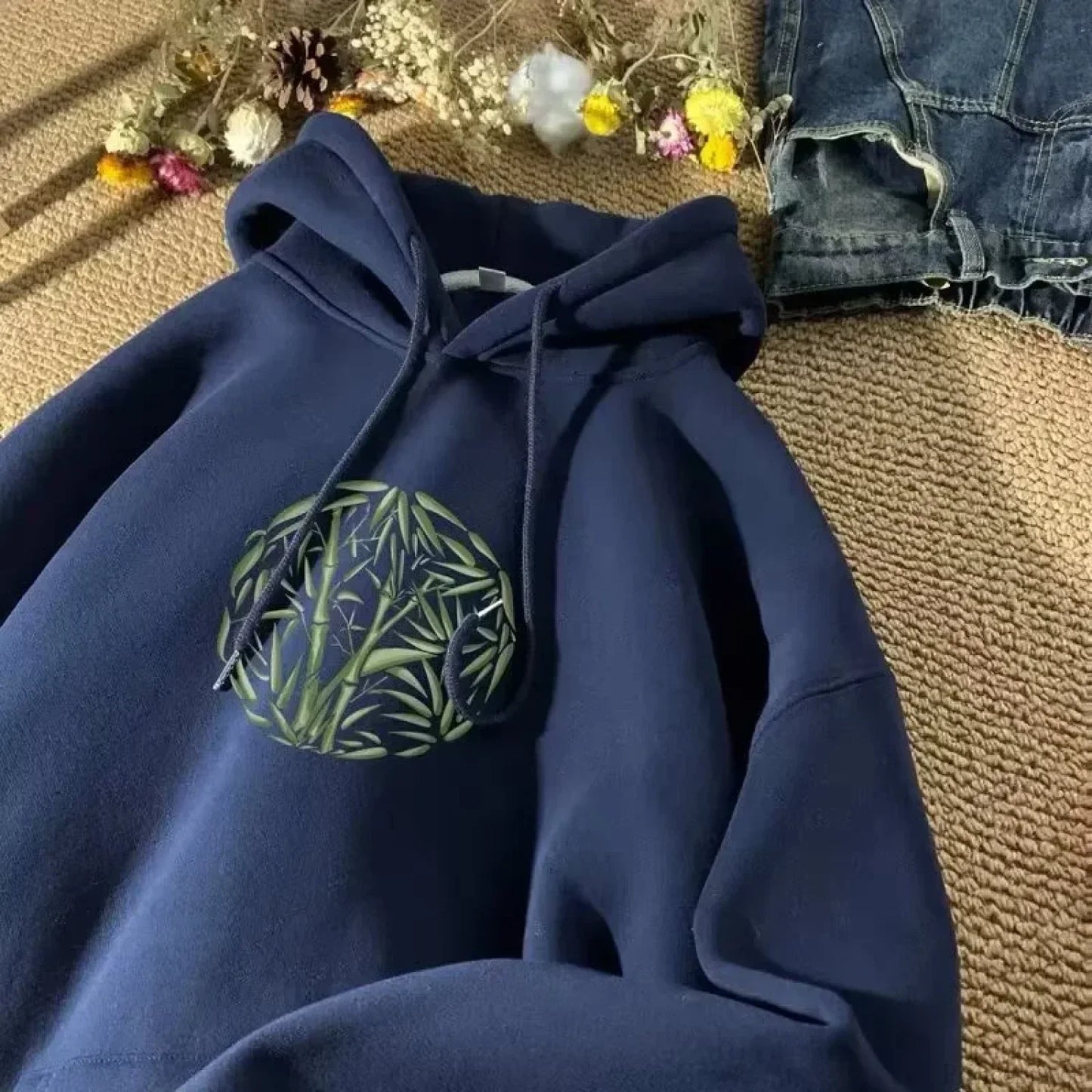 Bamboo Pattern Print Casual Y2K Hoodie