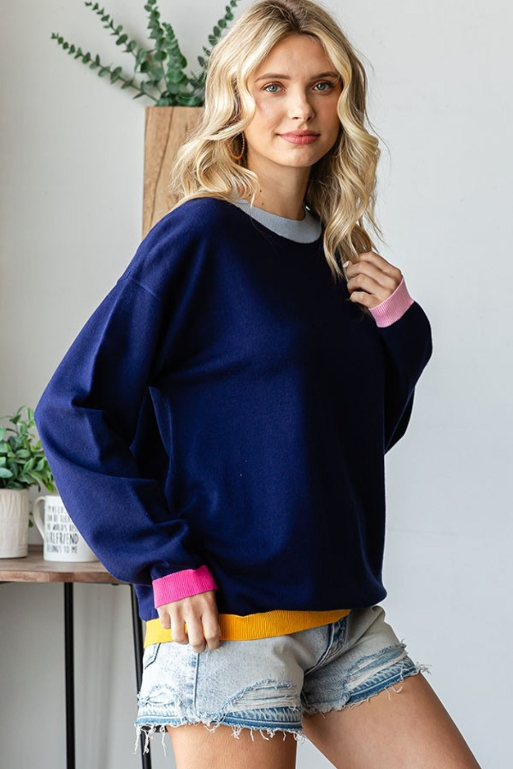 Olivia | First Love contrast long sleeve jumper with ribbed crew neck