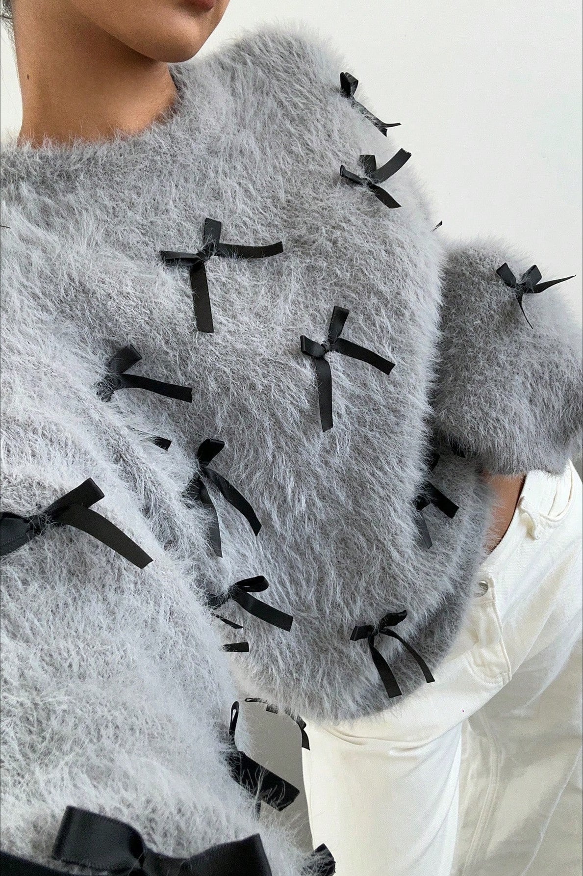 Mohair Bow Pullover Loose Blouse