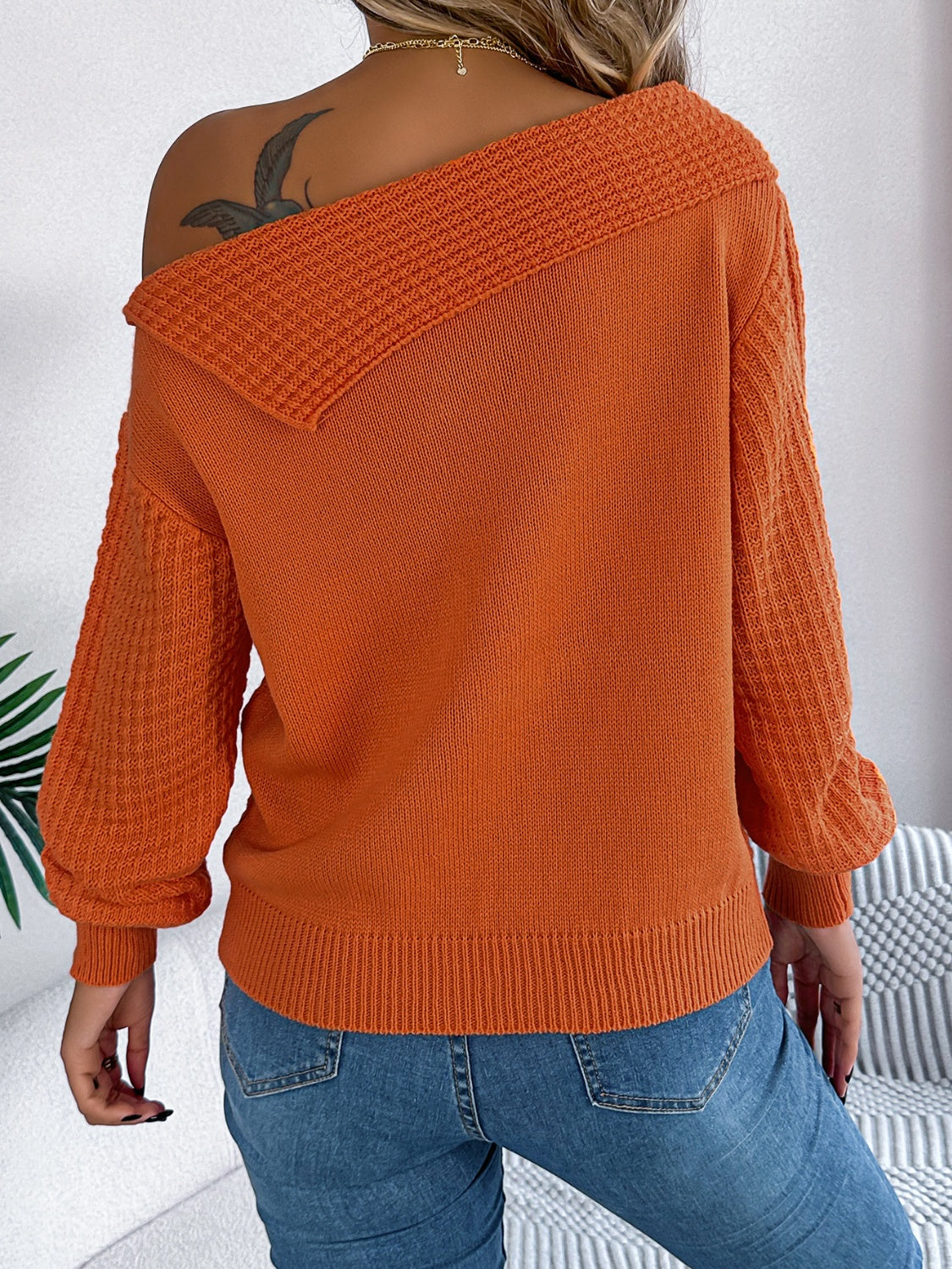 Olivia | Long sleeve cable knit sweater with one shoulder