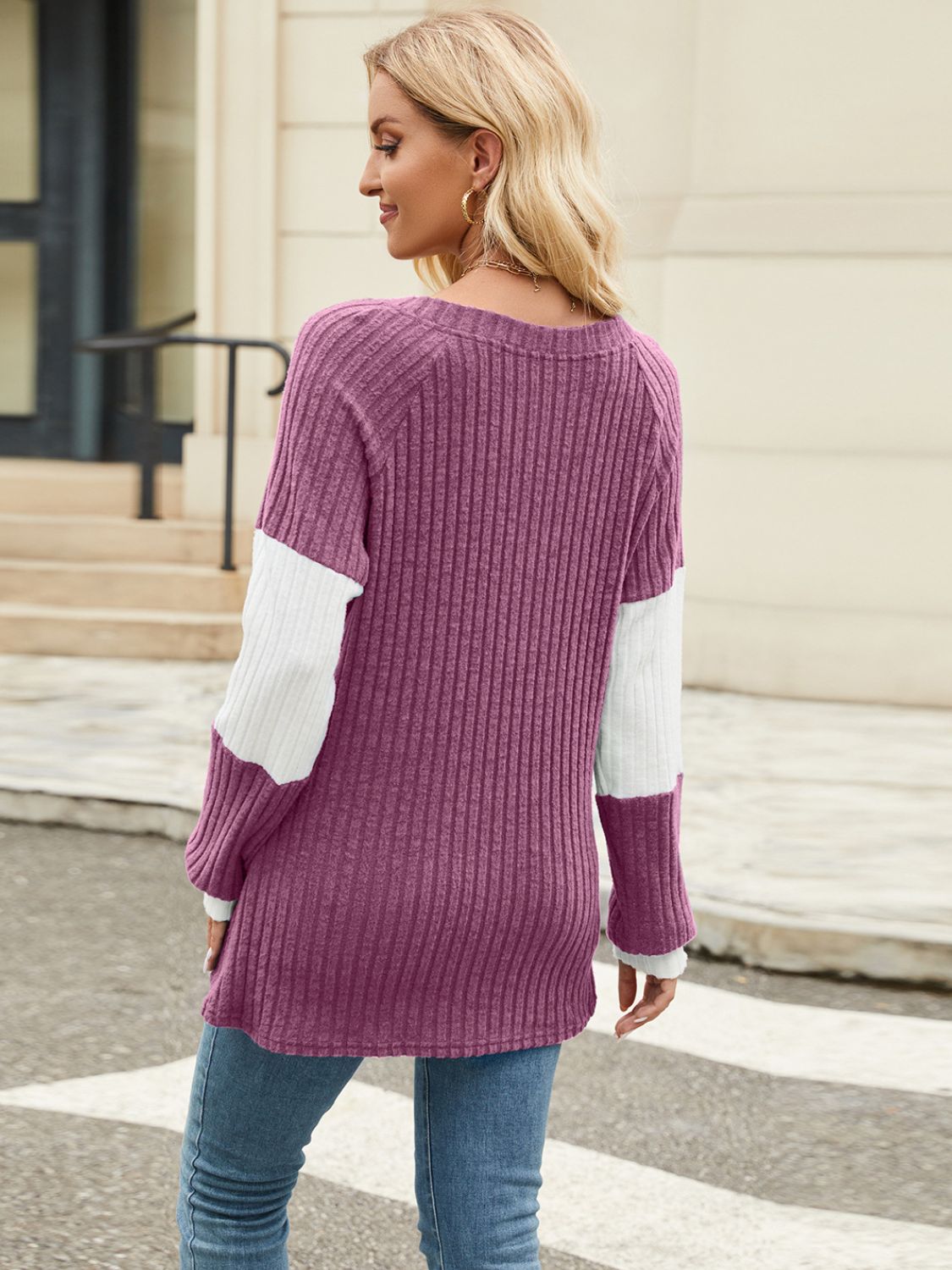 Felicidad | Color block V-neck long sleeve t-shirt