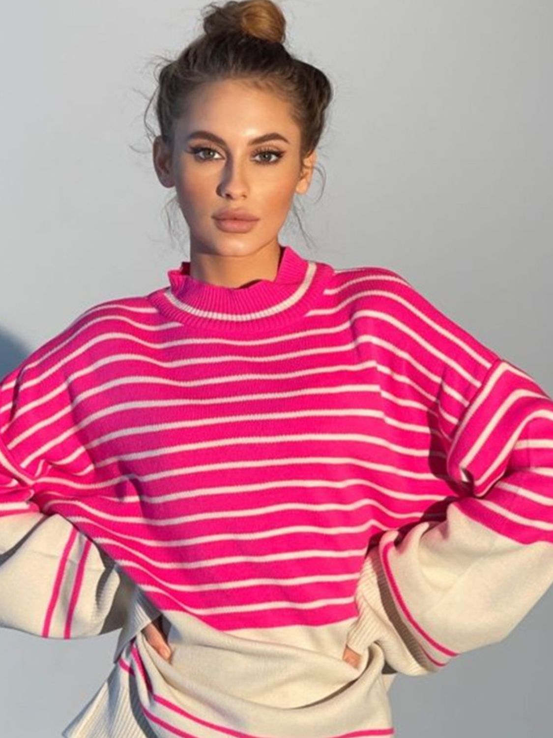 Manuela | Striped long-sleeved sweater with stand-up collar