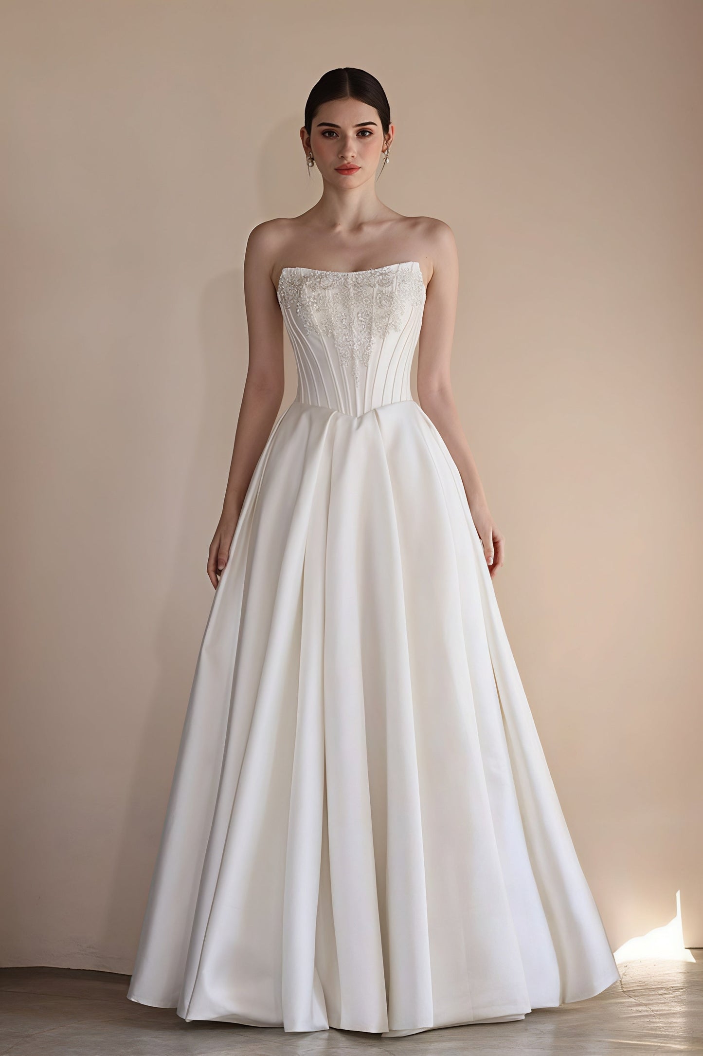 Strapless Boning Rhinestone Satin Wedding Dress