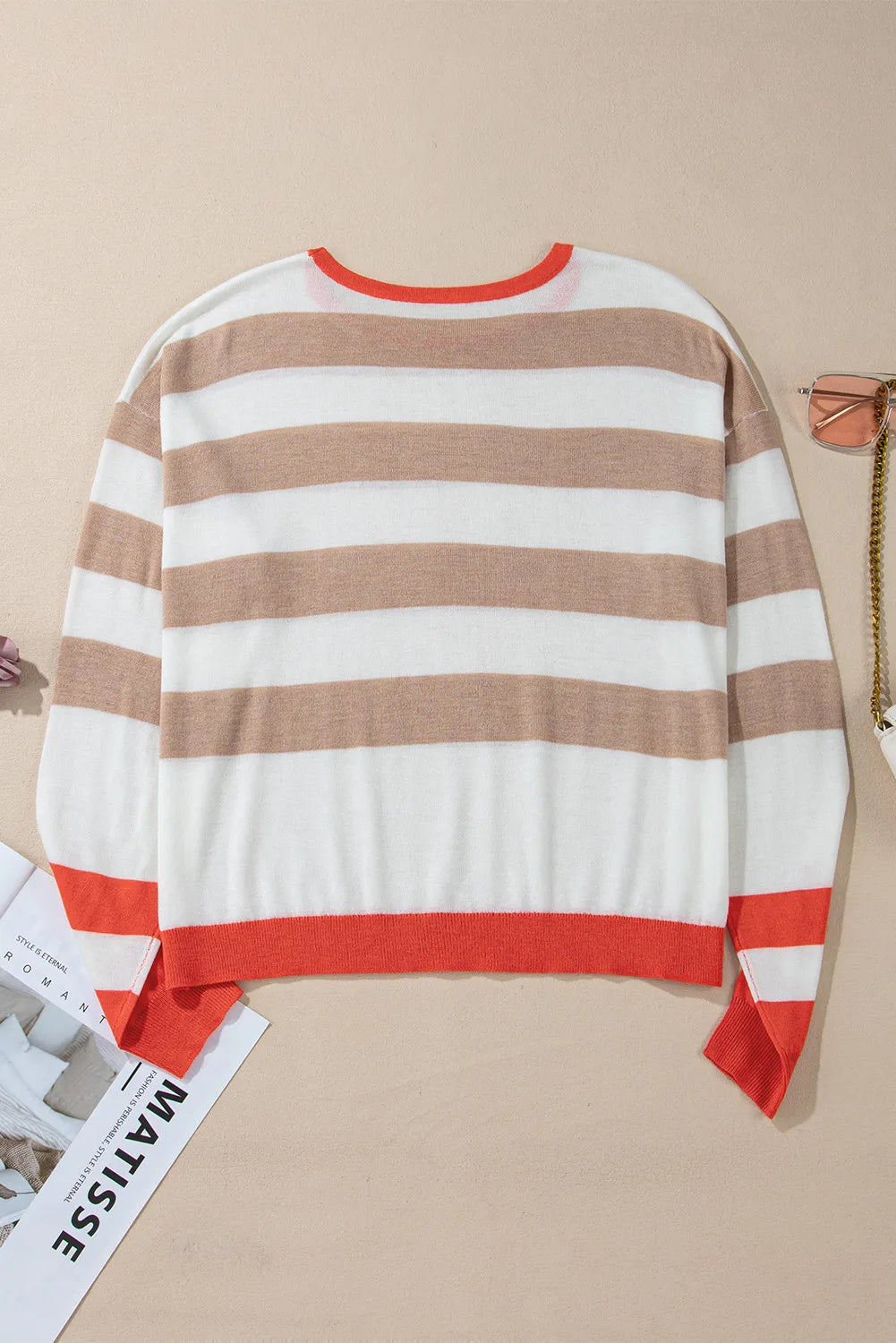 Loretta | Contrasting striped long-sleeved knitted top with a crew neck