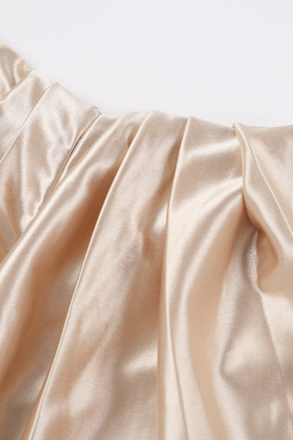 Silk Satin Off Shoulder Slit Formal Dress