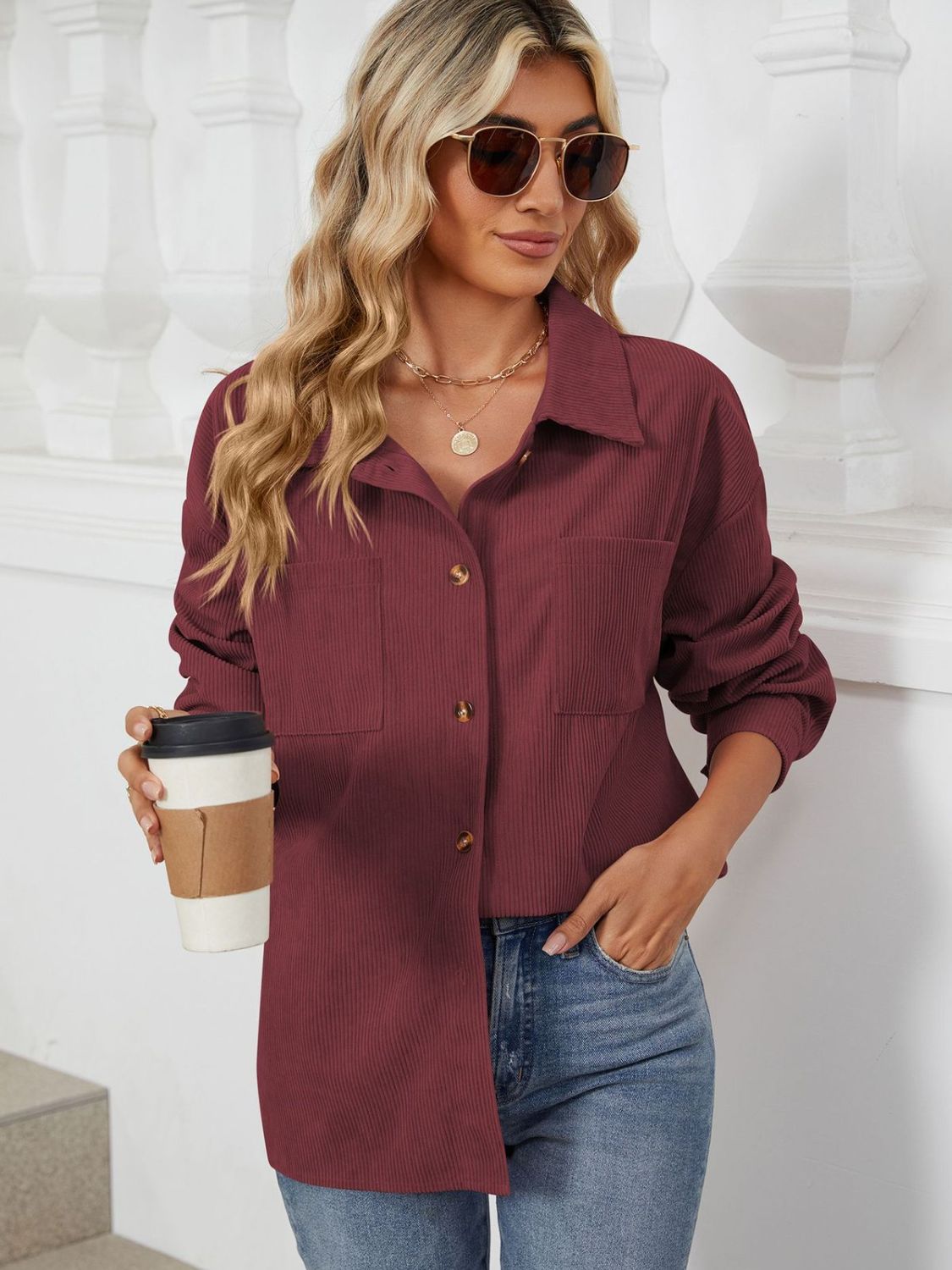 Ines | Long-sleeved outerwear with a button placket and dropped shoulders