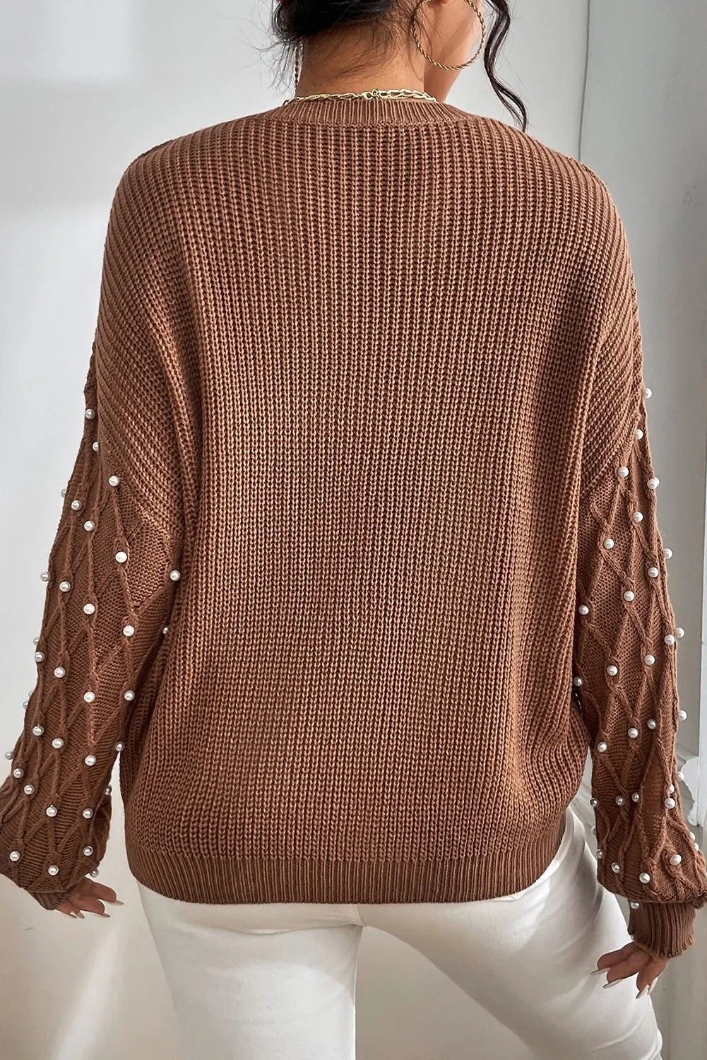Sofia | Long sleeve crew neck sweater with pearl detail