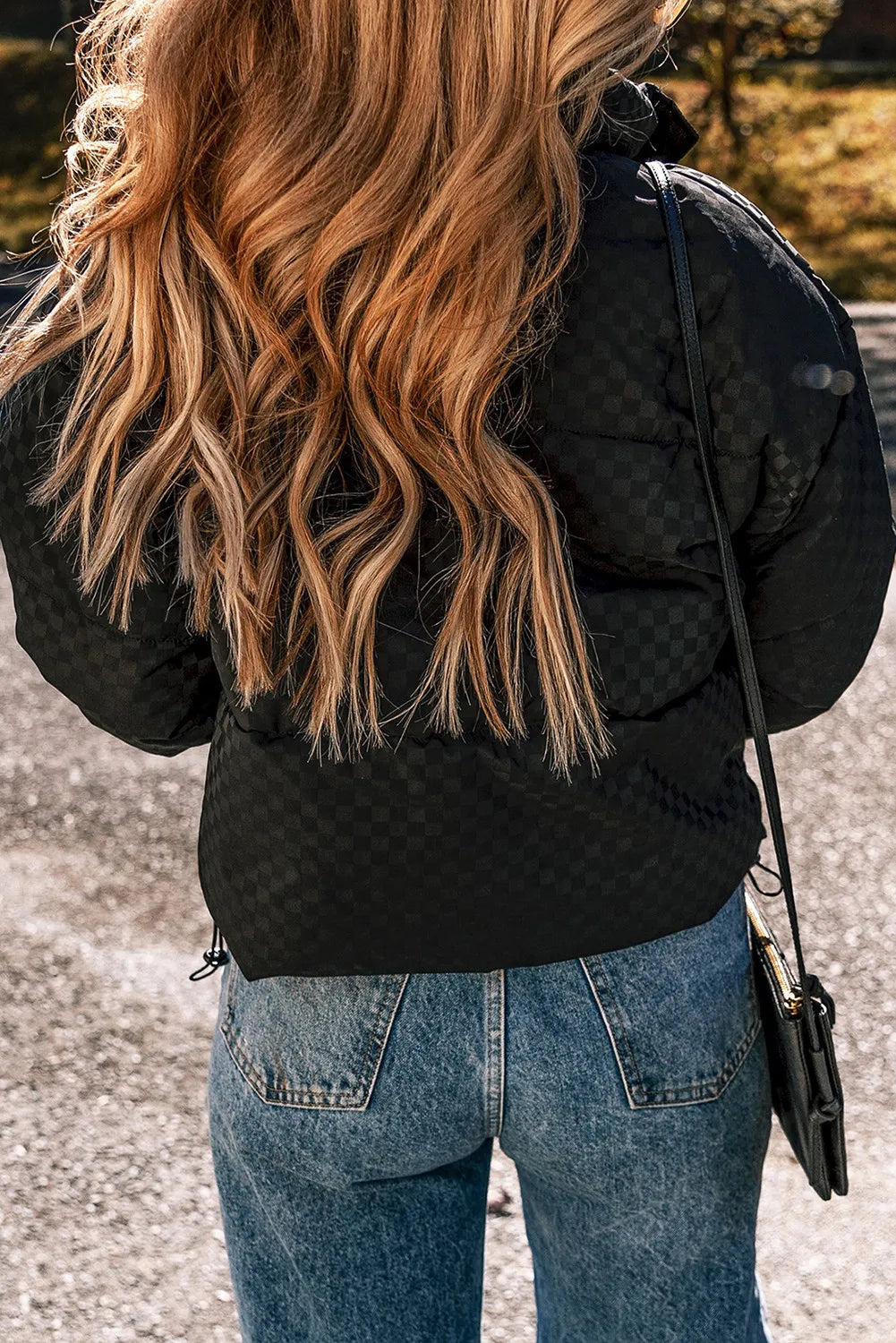 Valeria | Checked turtleneck winter coat with zip and long sleeves