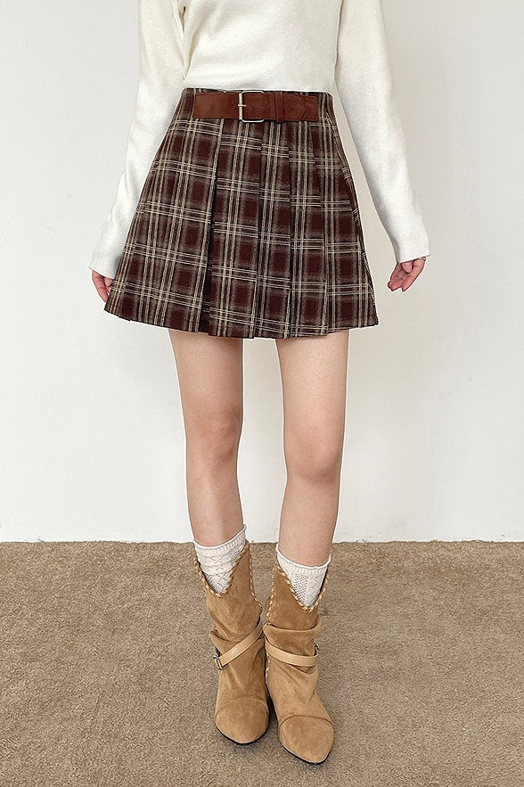 Vintage Plaid Pleated Skirt