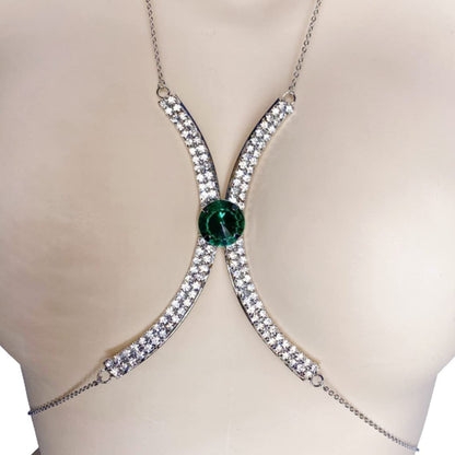 Sexy Minimalist Full Rhinestone Gem Chest Body Chain