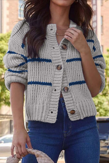 Chic Striped Relaxed Long Sleeve Knit Cardigan