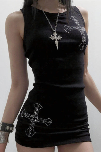 Rhinestone Cross Gothic Dress