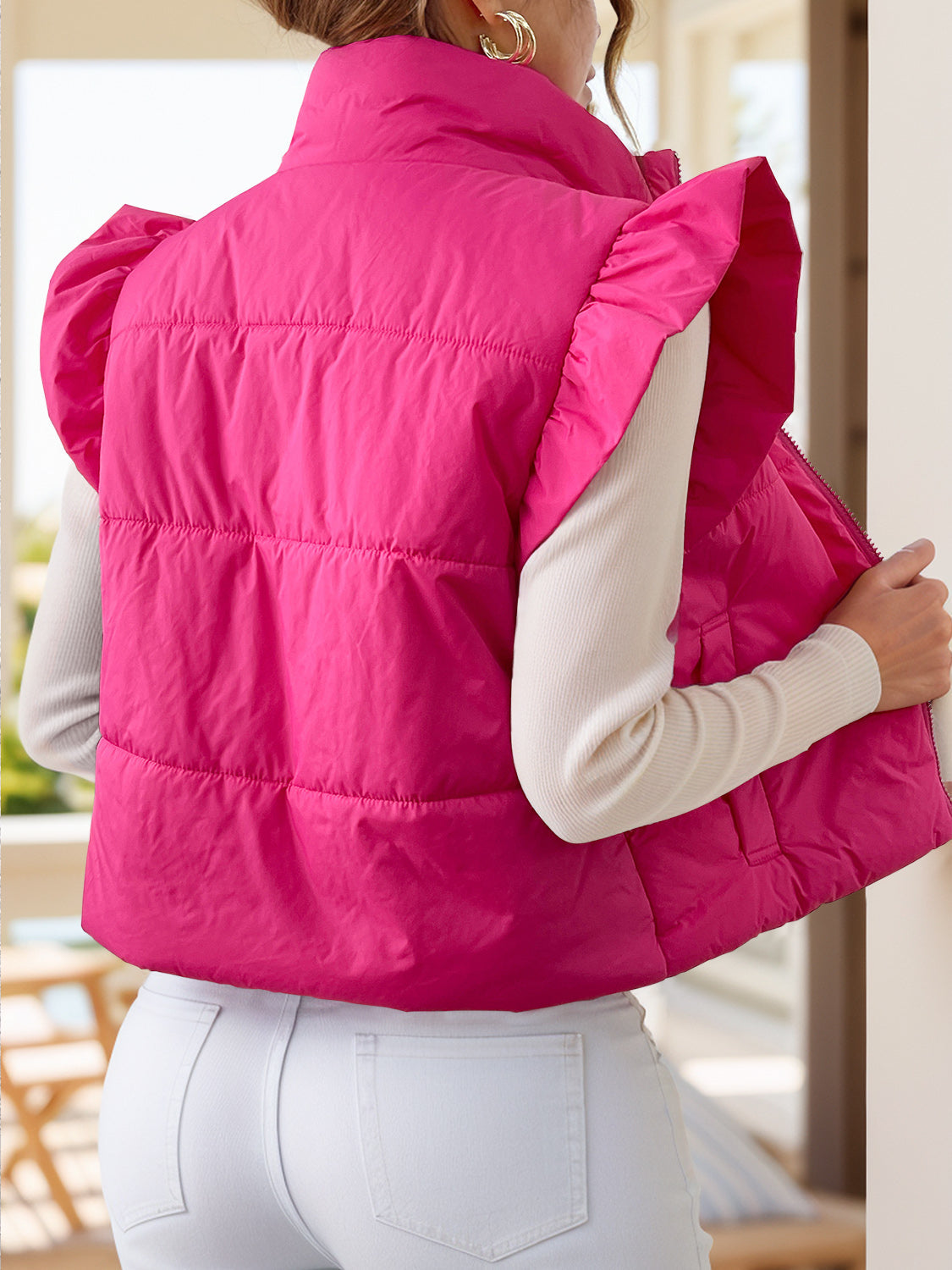 Anita | Zip-up jacket with cap sleeves and pockets